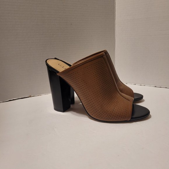 G.I.L.I. Womens Brown Perforated Leather Priscilla Heeled Mules Size 8 - Picture 7 of 9